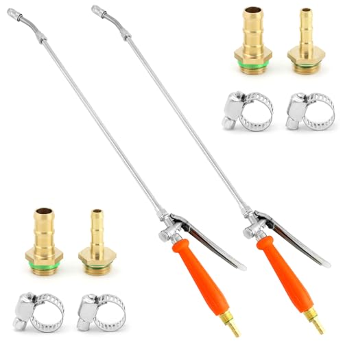 QWORK 2Pcs All Metal Replacement Sprayer Wand Kit - 29 Inch, Adjustable Nozzle, Brass Barbs Match 3/8'' & 1/4'' Hoses, Universal Sprayer Wand with Shut off Valve & 2 Hose Clamps