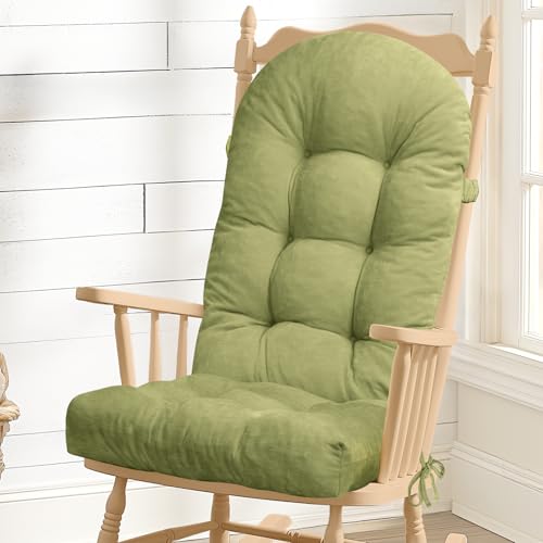 Rocking Chair Cushion - Chenille Fabric, High-Density Sponge, Durable Comfort Non-Slip Bottom Tufted Seat Pads with Ties, Chenille︱Grass Green, 44x19x4 inch - color: Grass Green