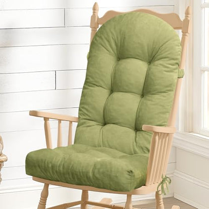 Rocking Chair Cushion - Chenille Fabric, High-Density Sponge, Durable Comfort Non-Slip Bottom Tufted Seat Pads with Ties, Chenille︱Grass Green, 44x19x4 inch - color: Grass Green