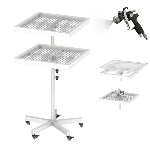 MOOFI 360° Lifting Spray Painting Table/Rotating Spray Paint Rack, 27.8-39.8“ Height Adjustable Stable Paint Rack for Cabinet Paint Stand Door and Car - color: White