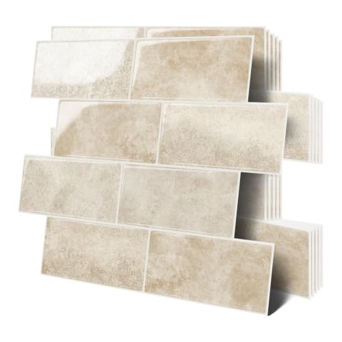 Thicker Design Peel and Stick Backsplash Tile，Self Adhesive Wall Tiles for Kitchen & Bathroom (10 Sheets, Beige) - color: Beige