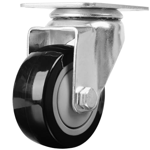 Finnhomy 3 Inch Swivel Casters Wheels Set of 4 Heavy Duty Plate Casters Premium Polyurethane PU Wheels for Furniture/Workbench Load Bearing 2,200 Lbs Anti-wear Smooth Casters Black (Free Screws) - style: 3" (No Brake)