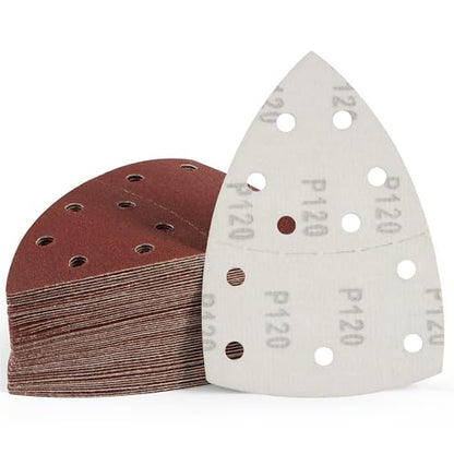 S SATC 50 PCS Mouse Sander Sandpaper 11 Holes 120 Grit Detail Sander Sandpaper Palm Sander Paper Hook and Loop Sander Pads Triangular Sanding Sheets - style: 50PCS 11 Hole 120 Grit