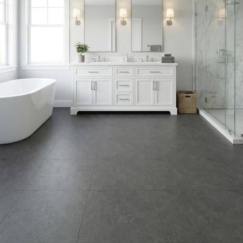 Peel and Stick Floor Tile 12 x 12 Inch Self Adhesive Marble Vinyl Flooring - color: Dark Grey Slate