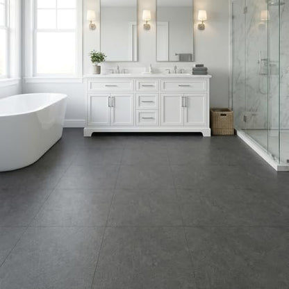 Peel and Stick Floor Tile 12 x 12 Inch Self Adhesive Marble Vinyl Flooring - color: Dark Grey Slate