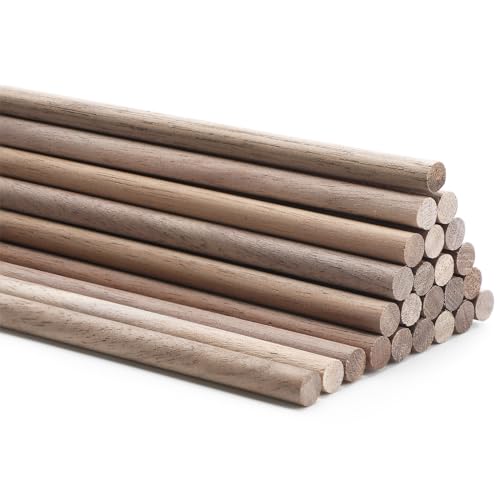 Wenqik 24 Pcs Walnut Dowel Rods 5/16 x 12 Inch Hardwood Stick for DIY Craft - size: 5/16 x 12 Inch