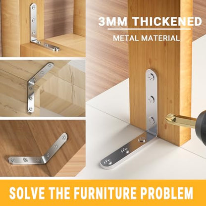 25Pcs Stainless Steel Angle Brackets 4”x 4” Heavy Duty Corner Brackets - size: Silver-4x4 Inch