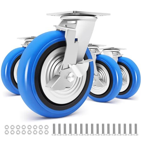 W B D WEIBIDA 8 Inch Heavy Duty Casters Set of 4, Smooth Rolling Caster Design for Cart Wheels, 6000 LBS Industrial Grade Castors with Upgraded Thickened Bracket, Durable Castors (4 Brake) - size: 8 IN (4 Brakes)