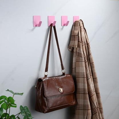 DELITON 4 Pack Towel Hooks - Heavy Duty Wall Hooks for Bathroom, No Damage - color: Light Pink-4