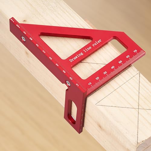 3D Multi-Angle Measuring Ruler(Metric), Aluminum Alloy 45°/90° Square Protractor Triangle Rulers, Woodworking Drawing Line Tool, Red(Metric) - color: Red, size: Metric