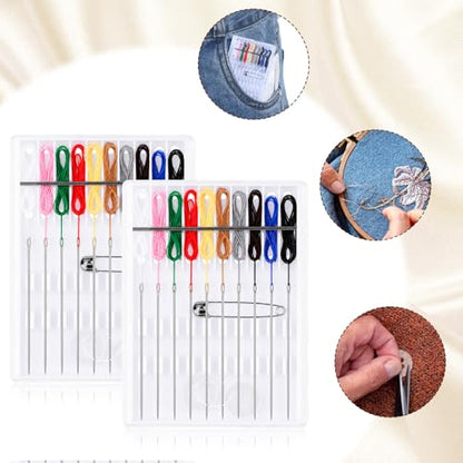 4 Boxes Travel Sewing Kit Mini, Pre Threaded Needles for Hand Sewing
