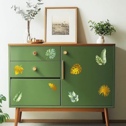 Peacoblue Tropical Green Gold Leaves Rub On Transfers for Furniture 6"x12" - style: Tropical Green Gold Leaves