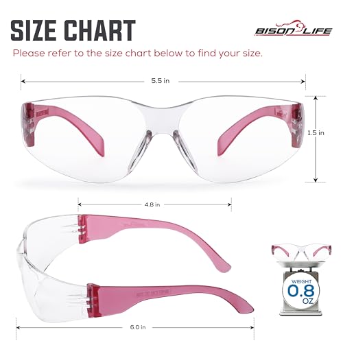 BISON LIFE Clear/Pink Safety Glasses for Men & Women, ANSI Z87.1, 6 Pack - color: Clear/Pink