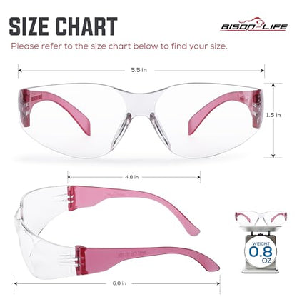 BISON LIFE Clear/Pink Safety Glasses for Men & Women, ANSI Z87.1, 6 Pack - color: Clear/Pink