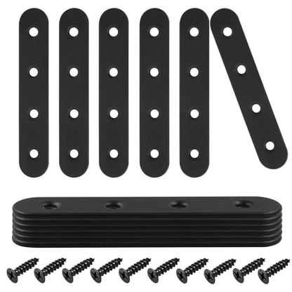 12 Pcs 4 Inch Black Straight Brackets, Stainless Steel Brace - size: Black, 4" x 0.69"