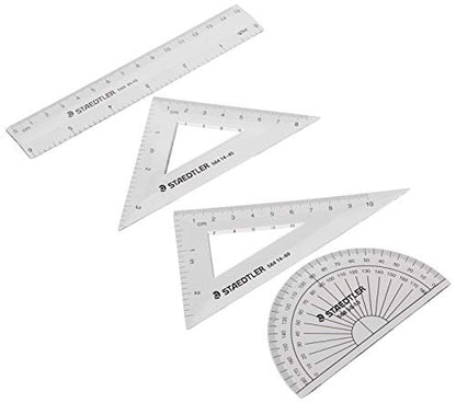 STAEDTLER Math Set - 4 pc Geometry Kit for Students - School Supplies with Clear Protractor, 6in Ruler & 2 Triangles – Metric & Imperial Scales - size: 4 Piece Set