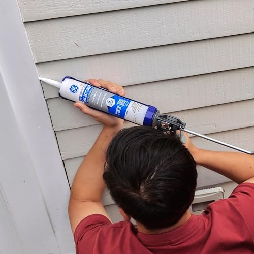 GE All Purpose Silicone Caulk, White, 10.1 fl oz Cartridge, 12 Pack - 100% Waterproof Silicone Sealant, Stronger Adhesion, Freeze & Sun Proof - size: 12 Pack, style: White