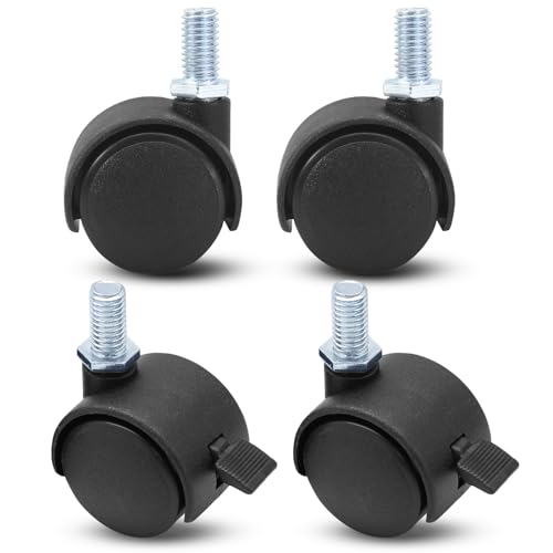 Murtenze 1 Inch Black Plastic Stem Casters Set of 4 - style: 1 Inch Stem(2 with Brake,2 with No Brake)