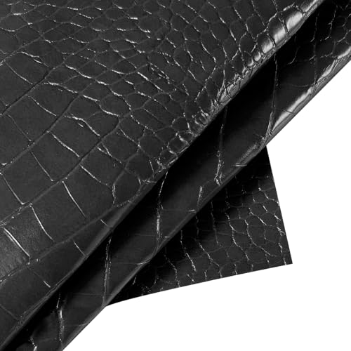 Crocodile Texture Vinyl Faux Leather Fabric, Embossed Alligator Synthetic PU Fabric, for Wallets Handbags DIY Craft and Upholstery Texture - 5 Yard 54"x180" (Black) - color: Black, size: 5 Yards (54" x 180")