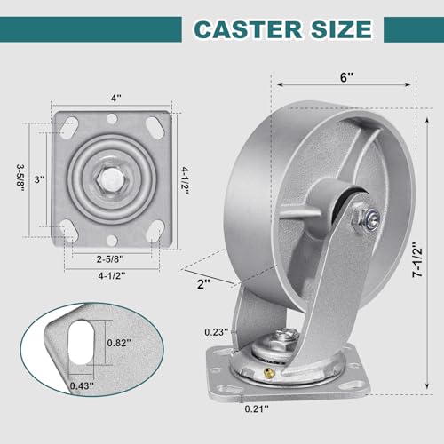 6" X 2" Caster Wheels, Heavy Duty Industrial Casters, Steel Casters 4800 LBS Capacity with Roller Bearing, Cast Iron Wheels, Metal Casters(4 Swivel) - style: 6"X 2"Wheel