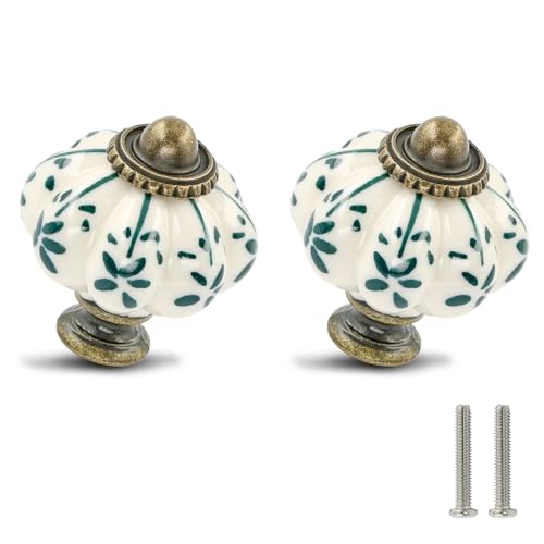12pcs Ceramic Pumpkin Knobs - Green Flower - style: Green Flower