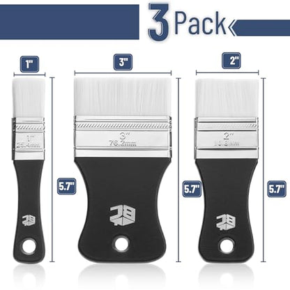 Bates- Flat Paddle Paint Brush Set, 3 Pack, 1"/2"/3" Nylon Bristles