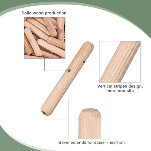 uxcell 60 Pcs Wooden Dowel Pins 8x60mm(0.31x2.36) Fluted Beveled Ends Wood Dowel Pegs Dried Hardwood for Woodworking Furniture Shelf - size: 8x60mm