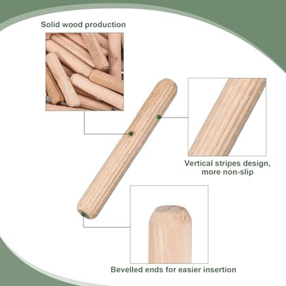 uxcell 60 Pcs Wooden Dowel Pins 8x60mm(0.31x2.36) Fluted Beveled Ends Wood Dowel Pegs Dried Hardwood for Woodworking Furniture Shelf - size: 8x60mm