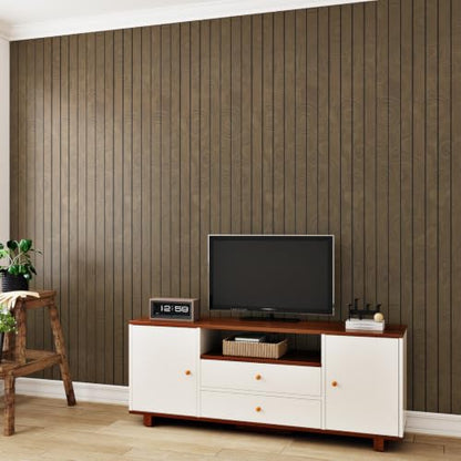 Dark Brown Peel and Stick 3D Faux Wood Slat Wall Panels 12×118" - color: Dark Brown, size: 12" x 120"