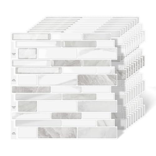 10-Sheet Peel and Stick Kitchen Backsplash Tiles - color: Beige White