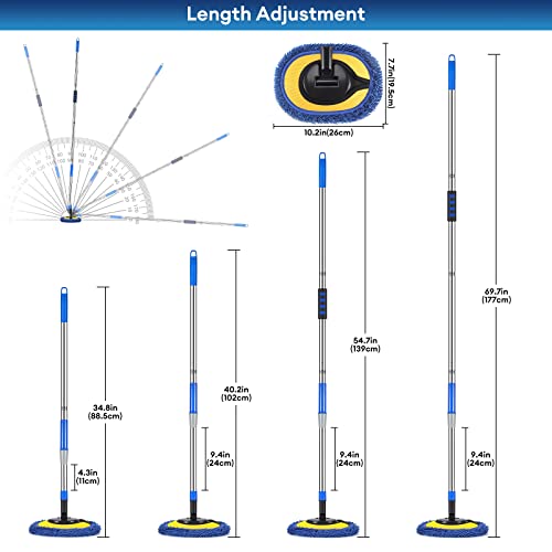 Wall Cleaner, Max 66'' Wall Mop with Long Handle, Ceiling Dust Mop with 15° Labor-Saving Elbow Extension Pole, Baseboard Duster Washer Scrubber, High Reach Window Cleaning Brush, Roof Cleaning Tool-BU - color: Blue