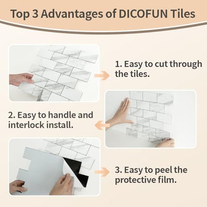 DICOFUN 1 Sheet White Stone Peel and Stick Backsplash Wall Tile, 12"x12" Thick PVC Subway Tile Backsplash for Kitchen and Bathroom - color: White Stone, size: 1 Sheet, 12"x12"x0.12"
