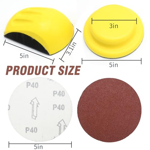 Anxingo 60Pcs 5" Round Hand Sanding Discs Kit with Mouse Hand Sanding Pads for Wood Working Furniture Restoration (40 60 80 100 120 180 240 320 400 800 Grits)