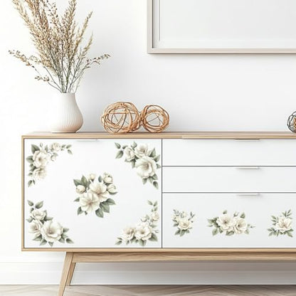 Peacoblue Beige Ivory Flowers Rub On Transfers for Furniture Craft 6"x12" - style: Beige Ivory Flowers