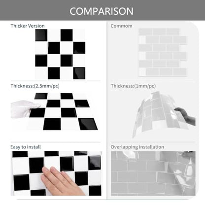 10 Sheets Upgraded Thicker Design Tile Peel and Stick Backsplash - color: Black/White