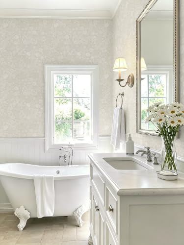 Safiyya Beige Floral Wallpaper Peel and Stick Boho Contact Paper - color: Beige, size: 17.3" x 78.7"