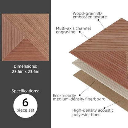 6 Pack Acoustic Wall Panels 23.6" Self-Adhesive Wood Grain Sound Panels - color: patchwork three-color