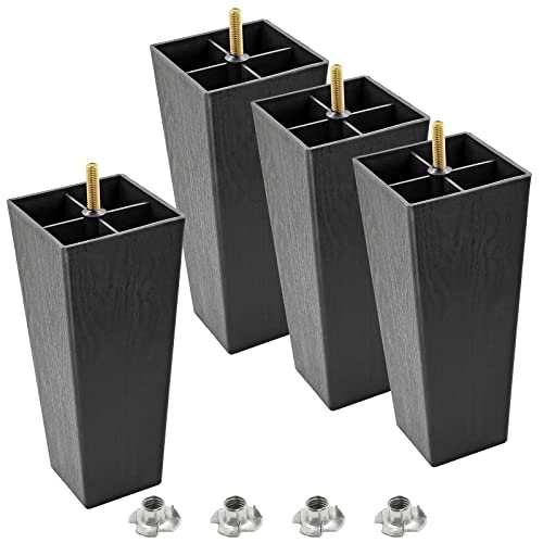 4pcs Plastic Square Legs 8" with T-Nuts, M8-1.25 Thread Bolt - size: 8 Inch, M8-1.25 Metric Thread Bolts