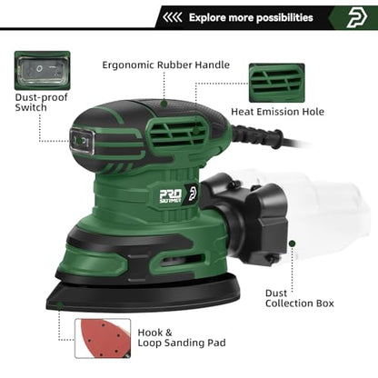 Prostormer Detail Sander, 13000RPM Mouse Sander, 1.6A Electric Palm Sanders - color: Green