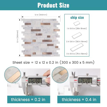 Nicesungdeco 3D Natural Real Stone Peel and Stick Mosaic Backsplash Tiles, 12" x 12" 5-Sheet Backsplash Self Adhesive Tiles for Kitchen Fireplace Vanity (White Gold) - color: WHITE GOLD