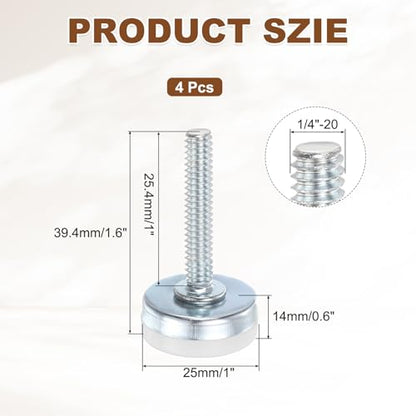 uxcell 4Pcs Furniture Leveling Feet, 1/4"-20x1 x1 Adjustable Metal - size: 1/4"-20 x 1" x 1"