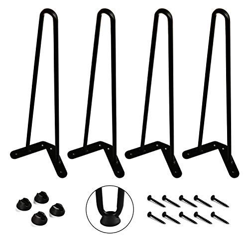 WELLAND 19" Satin Black Hairpin Table Legs, Set of 4 with Screws