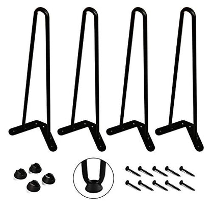 WELLAND 19" Satin Black Hairpin Table Legs, Set of 4 with Screws