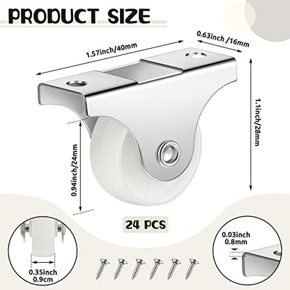 Maitys 24 Pcs Small Rigid Caster Wheels Metal Plate Screws,1 Inch,White - color: White, size: 1 Inch