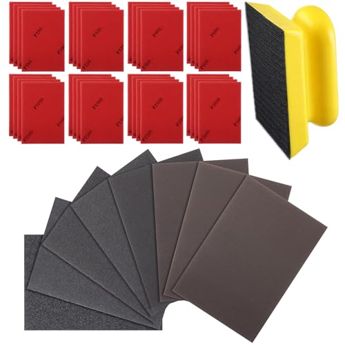 32Pcs Sanding Sponge Kit with Sanding Block, 180-3000 Grit Sandpaper
