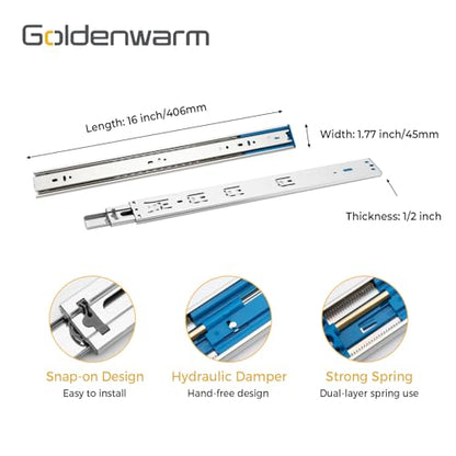 Goldenwarm 1 Pair 16 Inch Soft Close Drawer Slides - size: 16 Inch, style: 1 Pair