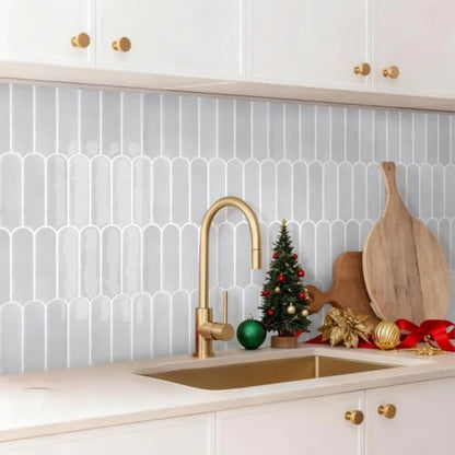 Commomy Thicker White Peel and Stick Tiles Backsplash 10 pcs of 12" x 12" - color: Glossy Gray & Thicker Design