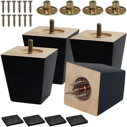 CODIN (5 Sizes: 3"-4"-5"-6"-8" Set of 4 Wood Furniture Legs - Square Sofa Legs, Couch Leg - Brown Mid-Century Modern Replacement Legs for Armchair Recliner Coffee Table Dresser (3") - size: 3"