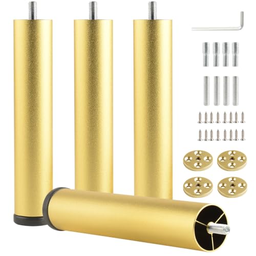 4 Pack 8 Inch Gold Furniture Legs Metal Adjustable Risers Cylinder Screw in M8 Support Feet for Desk and Couch Replacement End Table Leg Sleeper Sofa Legs - color: Gold, size: 8 inch(4pcs)