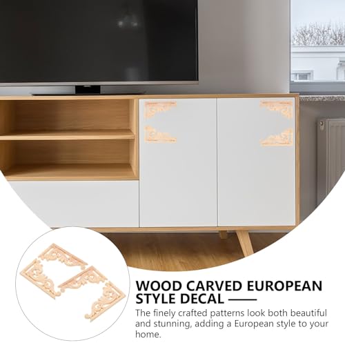 HEALLILY 4 pcs Wood Onlay Corner Applique Unpainted Carved Wood Appliques for Cabinets Doors Walls Mirrors Decorative Trim European Style Home Decor 5.11 X 2.55 X 0.31 in
